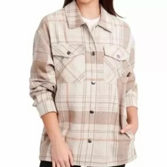 HFX Jackets & Blazers - HFX Tan Button Front Flannel Shacket Size Large